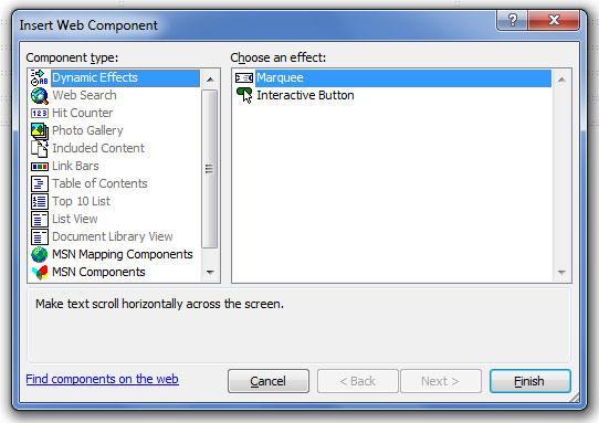 - This opens the Insert Web Component dialog