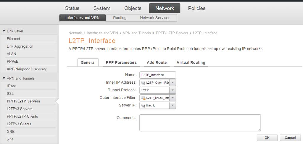 Step 7. Go to Network->Interfaces and VPN->VPN and Tunnels->PPTP/L2TP Servers. Add a new PPTP/L2TP Server.