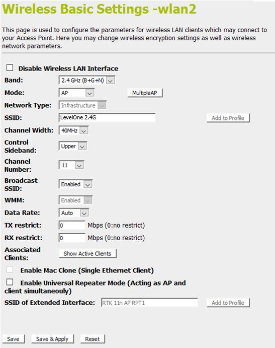Wireless Basic Settings - wlan1 page Users need to make sure the Broadcast SSID