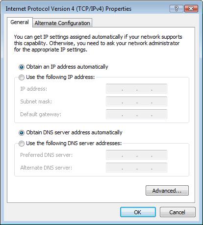 6. Check "Obtain an IP address automatically" and "Obtain DNS