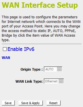 14 IPV6 IPV6 WAN SETTING This page is used to configure the parameters for Internet network which connects to the WAN port of your Access Point.