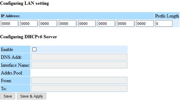 IPV6 LAN SETTING 1. From the head menu, click on IPV6. 2.