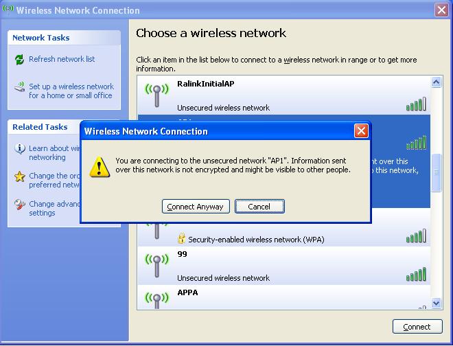 intended access point and click "Connect".