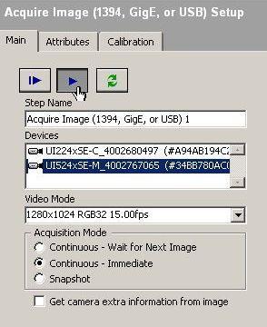 Figure 4: Select an option to acquire images By double clicking on the 2 nd option, the acquire images setup will appear (see figure 5).
