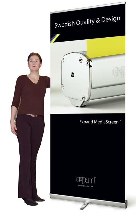Expand MediaScreen 1 39 3 /8 Wide with telescopic pole adjusted to 78 3 /4 High.
