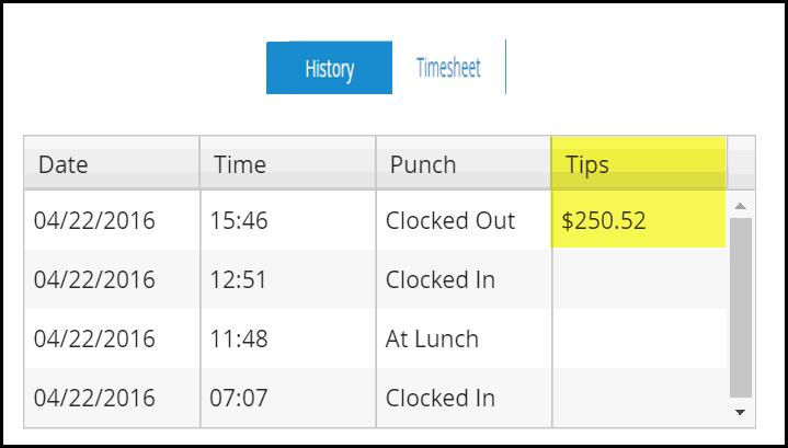 Employees have up to 24 hours to edit previously entered tips via the History section of the Web Kiosk Employee Dashboard.