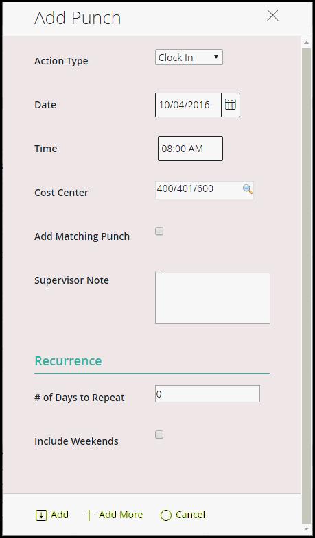 14. A message will appear indicating that the time card has been updated successfully. Add a Matching Punch Actions 1. Select the Action Type. 2.
