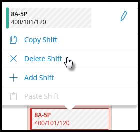 The red indicator next to the overlapping shifts communicates that there is an error with the shift configuration. 2. Click on the shift that should be deleted and click X Delete Shift. 3.