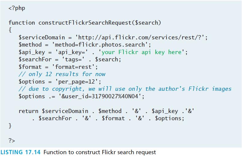 A Flickr Example Some Code using file_get_contents() $request =