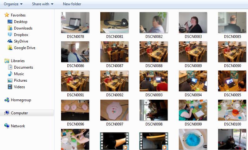 pictures are located within the camera. Double left-click on the folder called DCIM. Are all your pictures on screen? If not, ask a volunteer to walk you through the steps.
