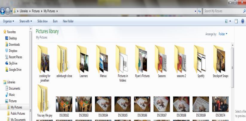 10 Along the top of the My Pictures page is a list of options including New Folder.