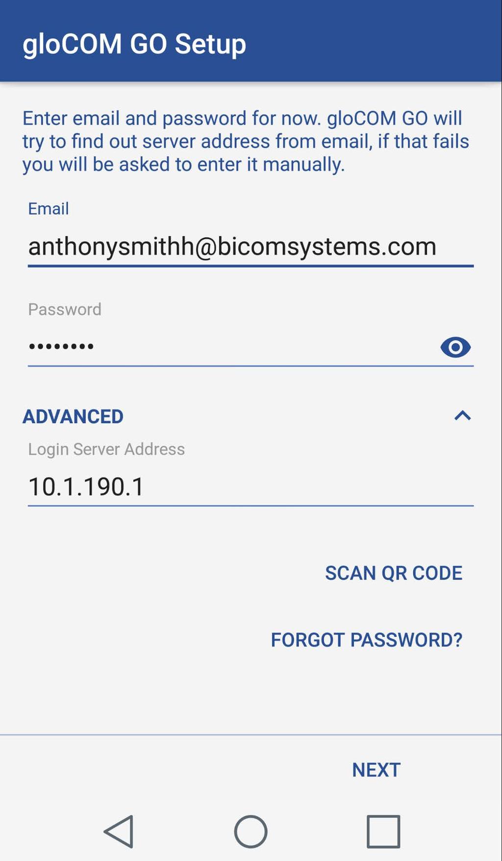 When administrator creates your extension, you will receive a long, automatically generated password in your email, and typing it into glocom GO can be error prone.