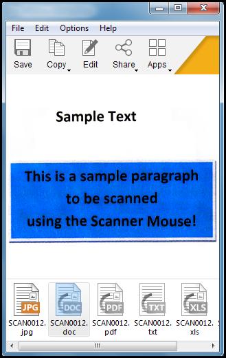 USING THE SOFTWARE Saving Scanned Image The system can save the scanned image in the following file formats: PNG (*.png) JPEG (*.jpg) BMP (*.bmp) PDF (*.pdf) Excel (*.xls) Word (*.doc) TXT (*.