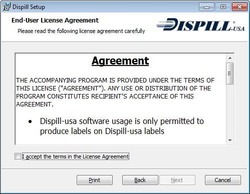 The next screen is the agreement screen. Read through the agreement. If you agree, check the I accept the terms in the License Agreement box and click Next.