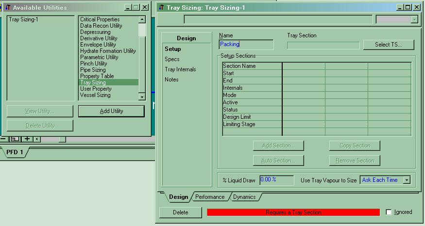 8. Running the simulation: On the PFD, double click on "T-100". When the column window pops up, click on the Run button located near the bottom of the window.