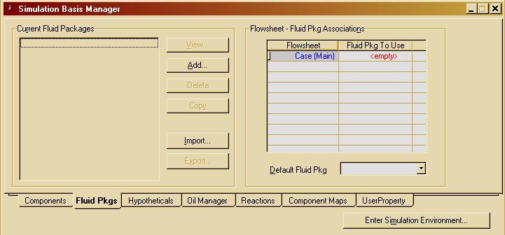 4. Selecting a Fluid Package : Now click on Fluid Pkgs tab. (Figure 4a) (Figure 4a) Click on the Add button.