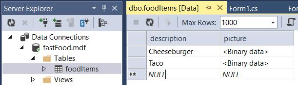 154 Programming with C#.NET Go to the Server Explorer and add a connection to the fastfood.mdf database.