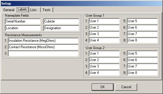 WinHC PC SOFTWARE 12-7 Labels The Labels options screen The labels options screen contain the field labels for the optional circuit breaker nameplate