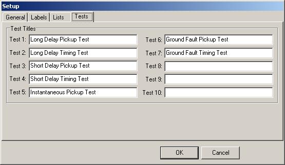 WinHC PC SOFTWARE 12-8 Tests The Tests Options Circuit breaker Test Titles: You may customize the test titles