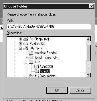 6 6 Click [ + ] to open the USB folder, and select the Win98 folder by double clicking on it then press the [OK] button.