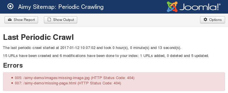 12.3 Crawling Information Information about the current and - once it finishes - the last periodic crawl, including a detailed report of changes detected