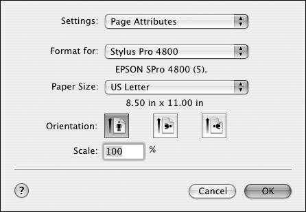 62 Printing with Epson Drivers for Macintosh Choosing Page Setup Options Note: Many application settings override the printer s page setup options.