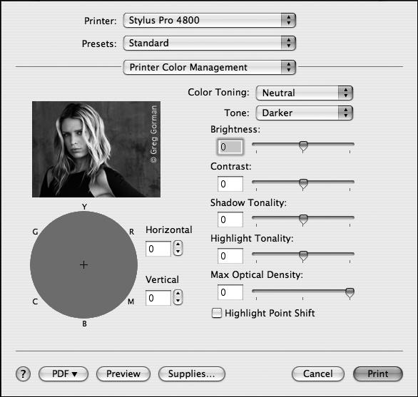 76 Printing with Epson Drivers for Macintosh 4. Select Printer Color Management from the pop-up menu. You see this screen: 5. Choose the settings that are best for your photo.