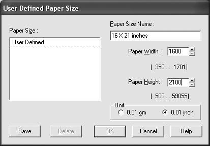 88 Printing with Epson Drivers for Windows To make the best use of your paper, creating a custom paper size is recommended. Select User Defined.