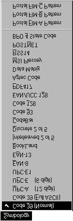 Symbology Menu Commands The SYMBOLOGY menu allows you to select a specific symbology for your bar codes. The currently selected symbology will have a check mark to the left of it's name in the menu.