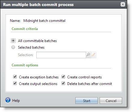 COM M IT MUL TIPLE BATCHES 101 Note: You can also start a multiple batch commit process from its parameters page. From the explorer bar, click Start process under Tasks.