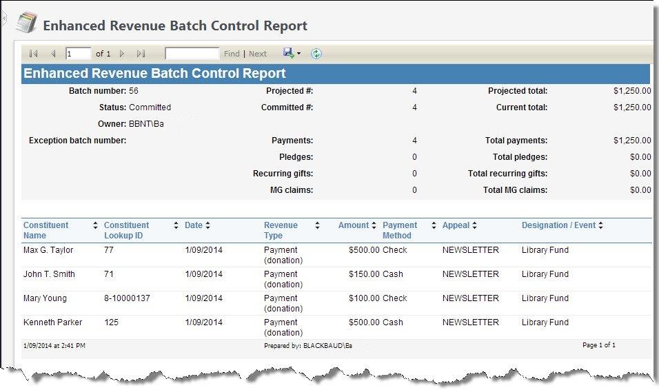 Batch Control Report On the Commit parameters screen, when you select Create control report, you can view a control report after you commit the batch to the database.