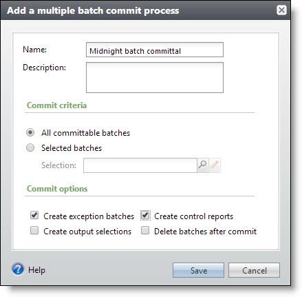 COM M IT MUL TIPLE BATCHES 99 2. In the Name field, enter a name to identify the multiple batch commit process. The name of each multiple batch commit process must be unique. 3.