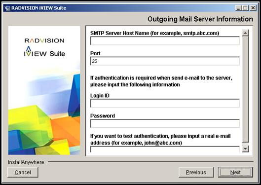 Step 10 Enter mail server information in the Outgoing Mail Server Information window. To confirm that the email server is functioning, enter an email address.