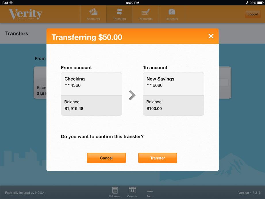 34578912345 Joe Mbr s phone Q: How do I transfer funds between my accounts? A: Click the Transfers icon.