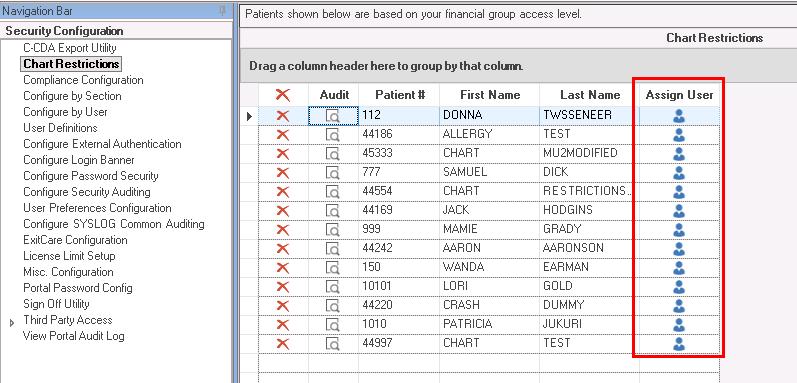 Security Console Chart Restrictions Updates Project #V810-140 The Chart Restrictions screen in the Security Console has been updated to make it easier to assign/restrict users from accessing patient