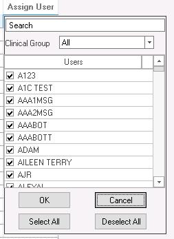 The Assign User column tracks those users that have access to specific patient charts (as opposed to tracking users that are prohibited from accessing specific patient charts).