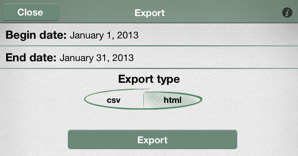 Tools Export You can export your data in CSV or HTML formats.