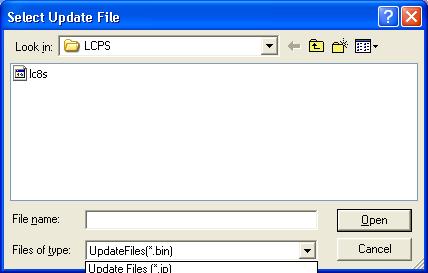 The Select Update File window will be displayed. 2. Select UpdateFiles (*.