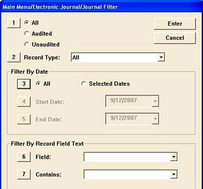 You may also select the type of journal records to save (All, transaction, text record, cassette close, day close, or parameter change).