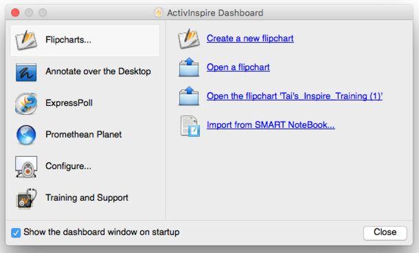 ACTIVINSPIRE CHEATSHEET Dashboard Toolbox Customize Browser Marquee THE DASHBOARD When ActivInspire opens, the Dashboard appears. The Dashboard contains shortcuts to flipcharts and time-saving tools.