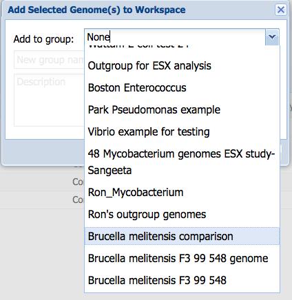 9. To add these genomes to a group you have previously created, you will once again have to click on the down arrow that
