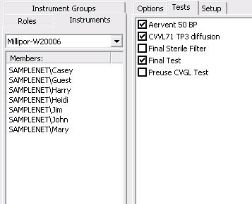 Instruments Tab The Instruments tab (Figure 5) is used to assign users and tests to instruments, and to configure report transfer, remote backup, and electronic signature options.
