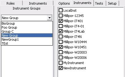 Figure 14: Instruments in Instrument Group 2. In the Instruments tab, select the checkbox beside each instrument you want to assign to the group.