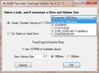 Specifying the Volume Size When creating a new True Crypt Volume or resizing an existing one, the user must specify the new TrueCrypt Volume size in the Select a Task dialog.