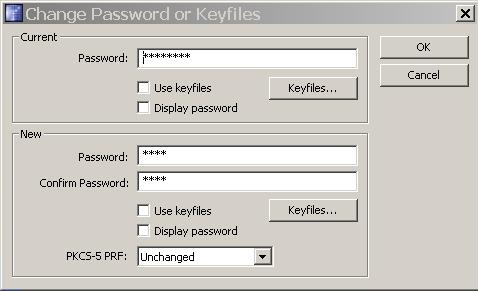 If the correct old password is entered, the Password Changer procedure will drive TrueCrypt through the Change