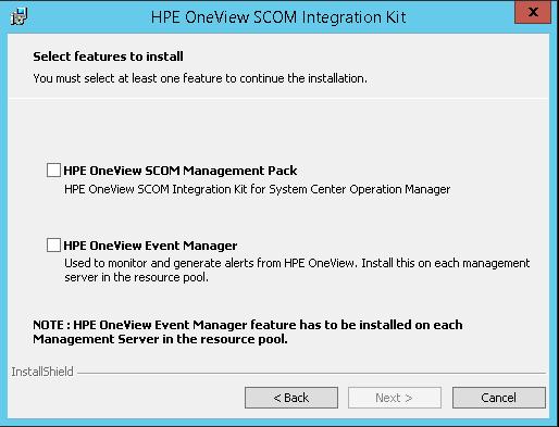 3. On the SCOM server, start the installation from the HPE OneView for Microsoft System Center image by executing masterinstaller.exe. Click Install HPE OneView SCOM Integration Kit.