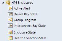 Device Bay State This view displays device bays with state and properties in managed and monitored HPE OneView Enclosures.