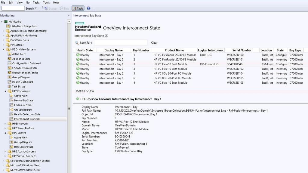 The Detail View displays all the properties of the selected Interconnect state. The list of properties displayed varies depending on the enclosure that you select.