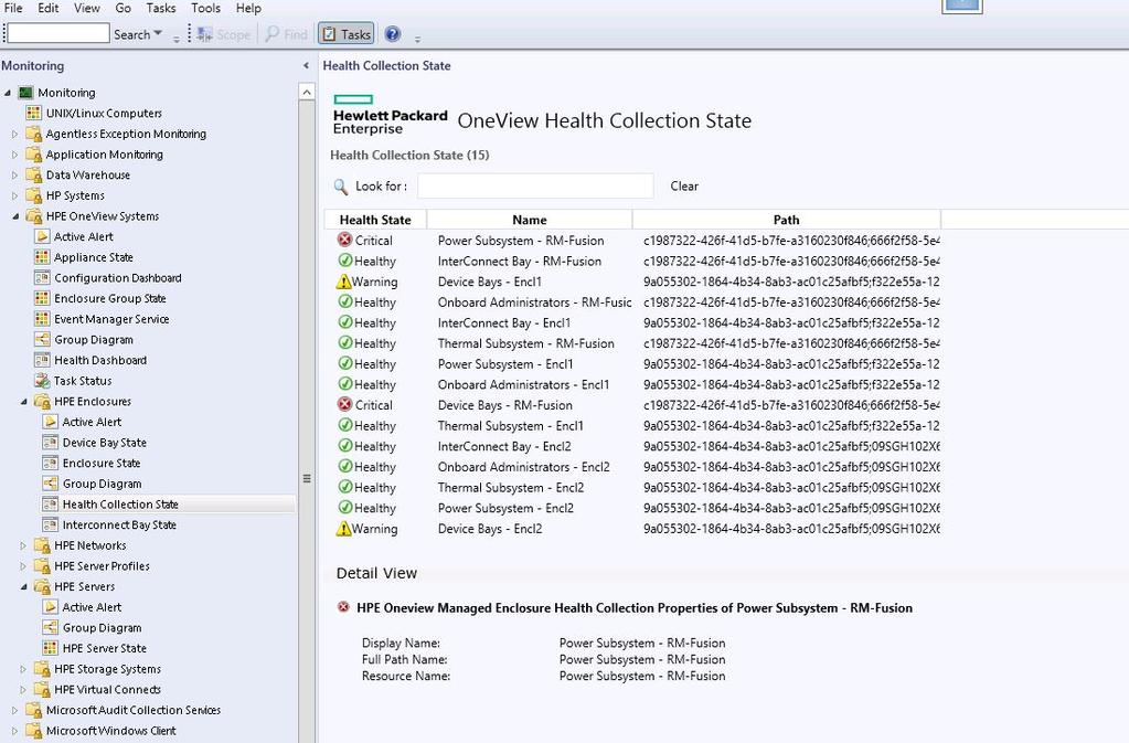 Working with Health Collection state view Right-click on the GUI to select any of the following options: Refresh Personalized view HPE Enclosure State View The Enclosure State view displays the state