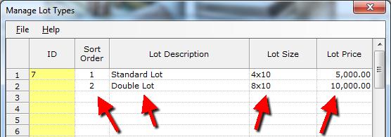 Update the sort number to identify how you want your lot types displayed in various parts of the application 6.